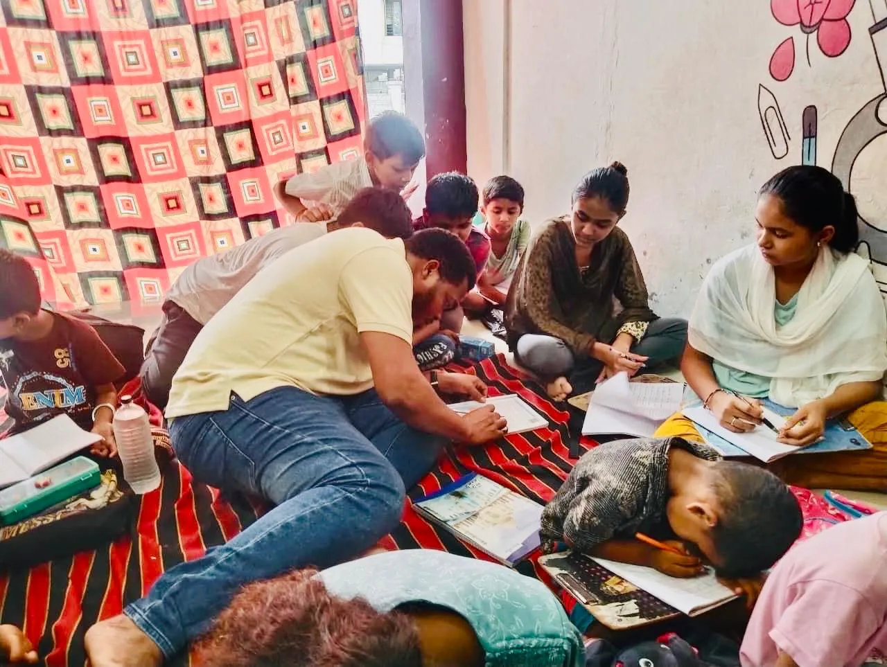 Special Time With Swamp Children Undergoing Home Teaching At Vadodara Gujarat,india