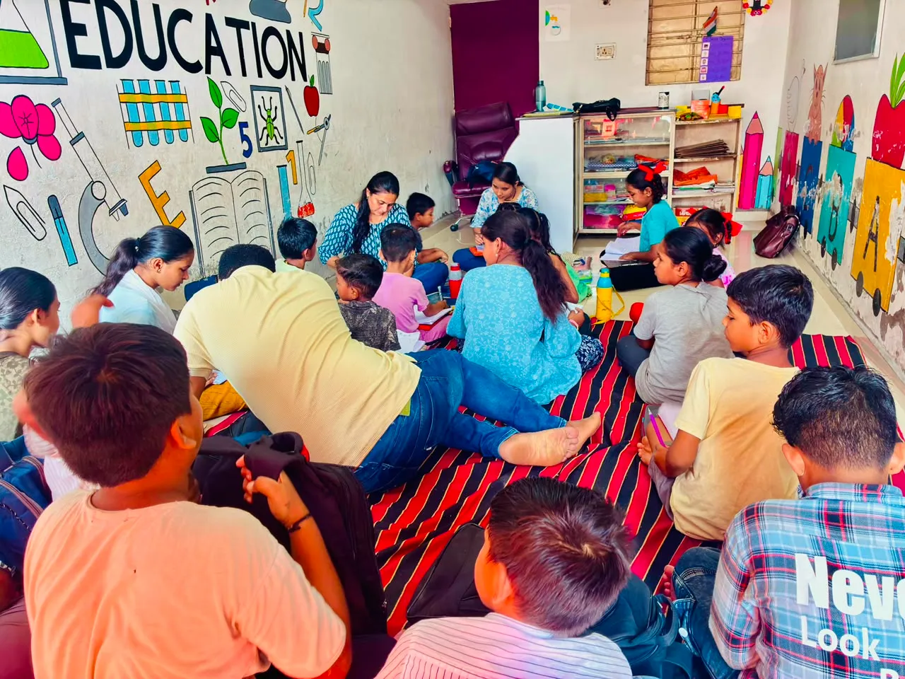 Special Time With Swamp Children Undergoing Home Teaching At Vadodara Gujarat,india