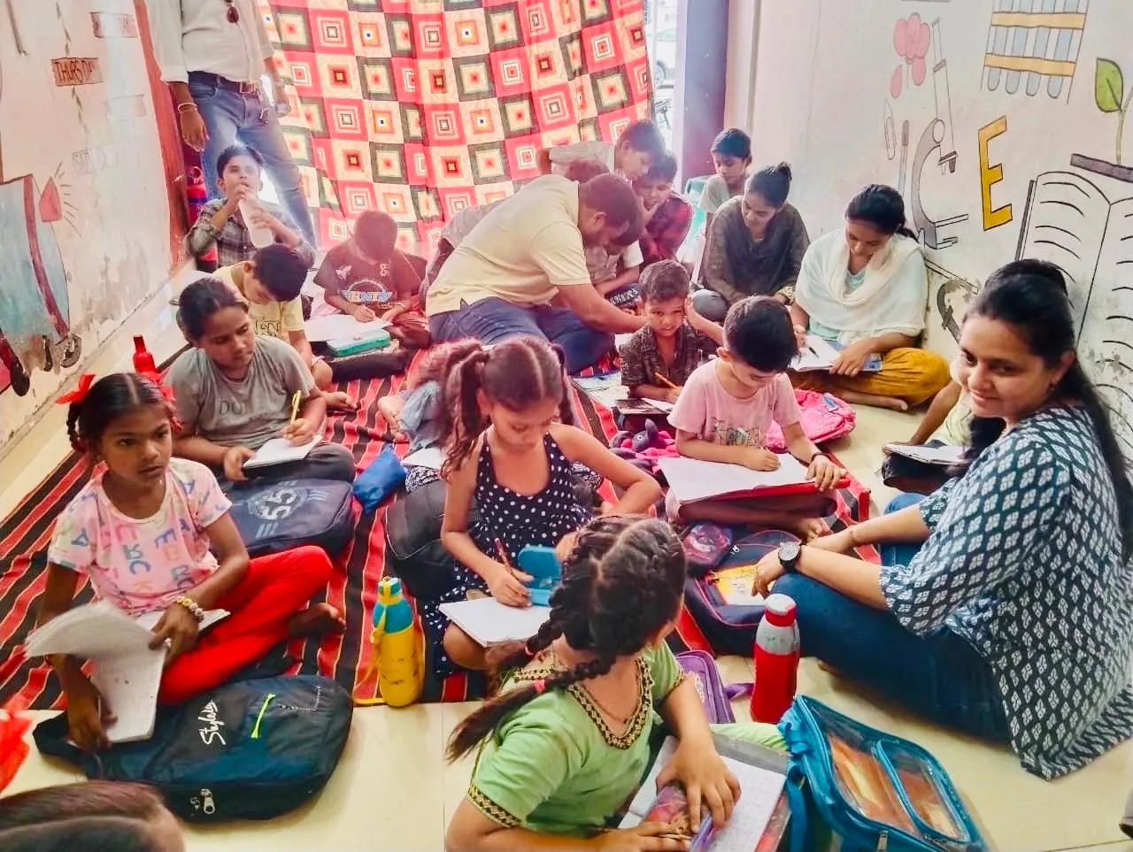 Special Time With Swamp Children Undergoing Home Teaching At Vadodara Gujarat,india